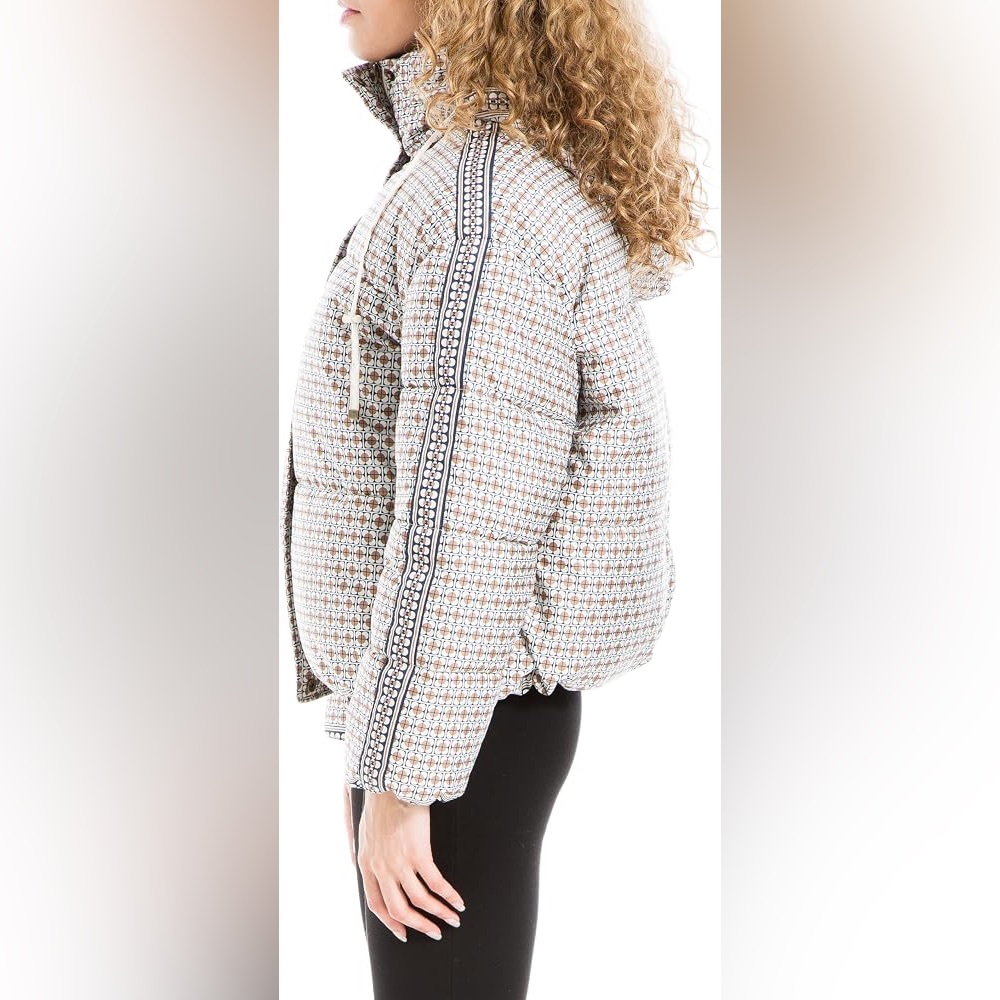 NWT Women’s Quilted Patterned Puffer Jacket - Brown/White Size XL